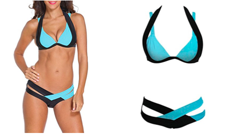 Cross Double Colored Padded Push Up Halter Bikini  available at Swimsuits.com.